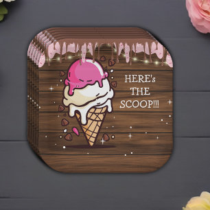 Plato De Papel Dibujo de Cucharón de Helado Rústico Moderno para