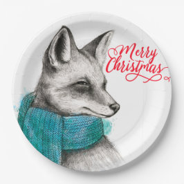 Plato De Papel Dibujo de Feliz Navidad Fox