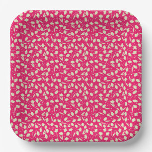 Plato De Papel Dibujo de flor blanca diminuta adorable patrón ros