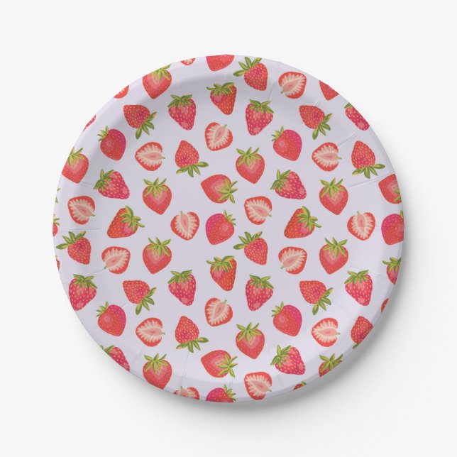 Plato De Papel Dibujo de fresa rosa lindo (Anverso)