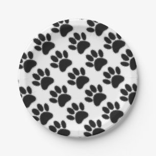 Plato De Papel Dibujo de garras de perro
