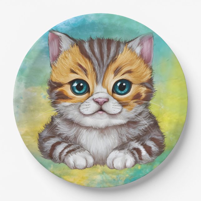 Plato De Papel Dibujo de gato (Anverso)