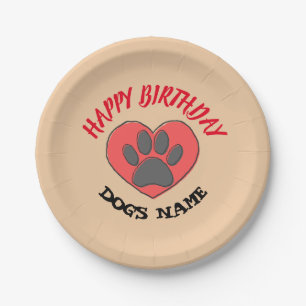 Plato De Papel Dibujo de Happy Birday Dog Paw