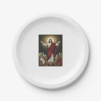 Plato De Papel Dibujo de Jesús Vintage Gloria Radiante Grabado Cr