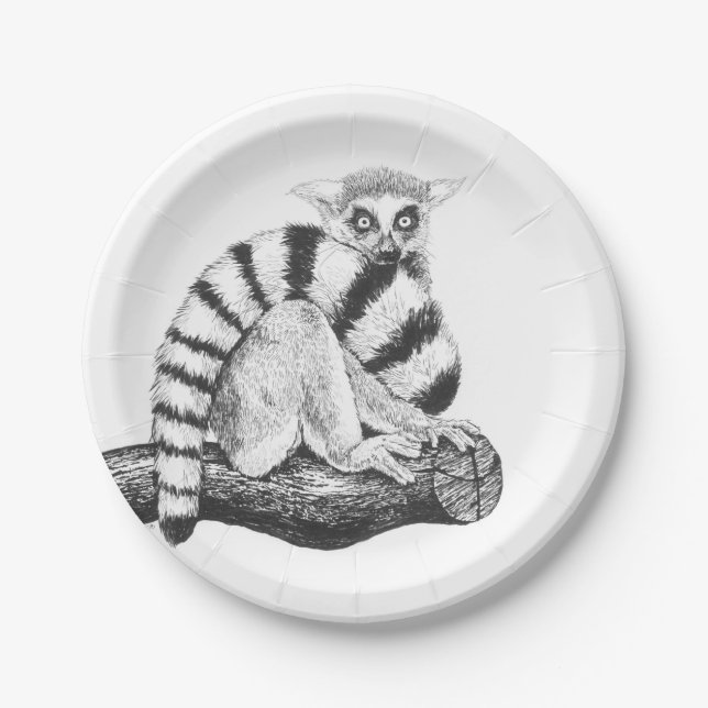 Plato De Papel Dibujo de Lemur (Anverso)