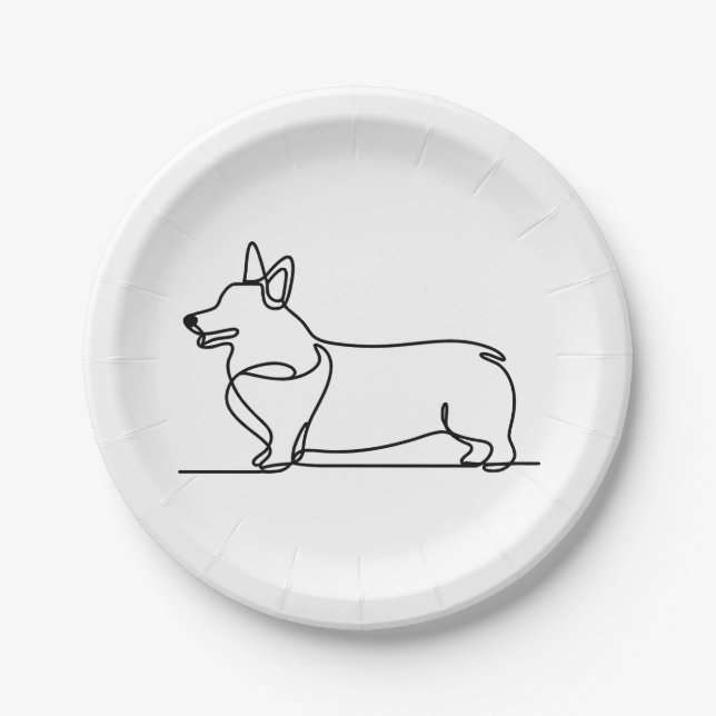 Plato De Papel Dibujo de línea de corgi (Anverso)