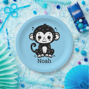 Plato De Papel Dibujo de mono de bebé lindo - Arte de guardería d