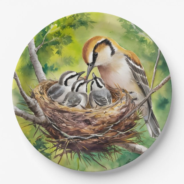 Plato De Papel Dibujo de nido de pájaro dulce (Anverso)