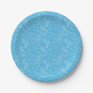 Plato De Papel Dibujo de paisley cian