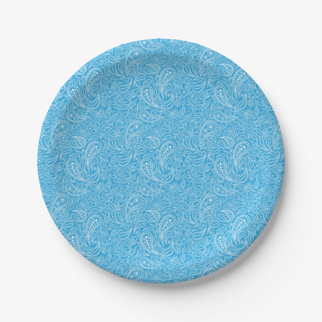 Plato De Papel Dibujo de paisley cian (Anverso)