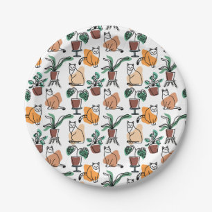 Plato De Papel Dibujo en línea de gatos y flores