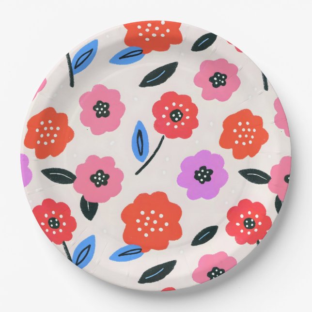 Plato De Papel Dibujo Han patrón de flores (Anverso)