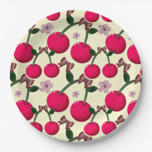 Plato De Papel Dibujo lindo de cereza roja