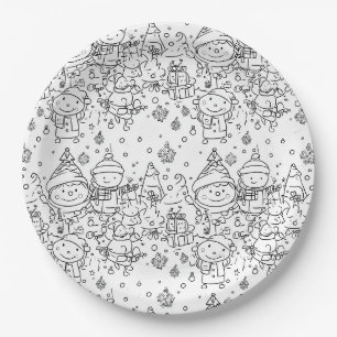 Plato De Papel Dibujo Patrón Navideño de Invierno Adorable (2)