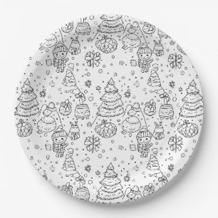 Plato De Papel Dibujo Patrón Navideño de Invierno Adorable (3)
