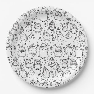 Plato De Papel Dibujo Patrón Navideño de Invierno Adorable (5)
