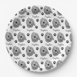 Plato De Papel Dibujo personalizado de perro Goldendoodle persona