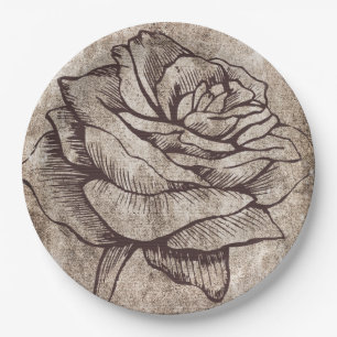 Plato De Papel Dibujo Rústico De Tinta Rosa