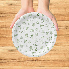 Plato De Papel Dibujo Verde Caprichoso a Mano Alzada