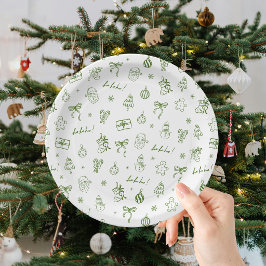 Plato De Papel Dibujo Verde Caprichoso a Mano Alzada