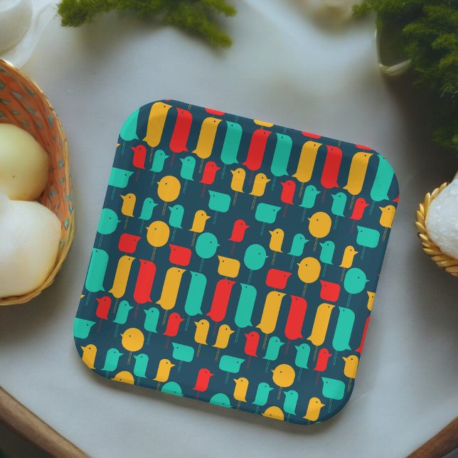 Plato De Papel Dibujos animados de pájaros  (geometric bird cartoon,birthday,wedding,baby shower,special occasion event paper plate party supplie)