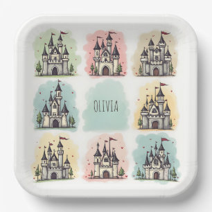 Plato De Papel Dibujos de castillos de cuentos de hadas adorables