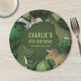 Plato De Papel Dibujos de dinosaurios personalizados con plantas 