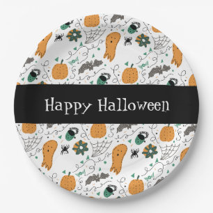 Plato De Papel Dibujos de Halloween Feliz Murciélago Fantasma Lin