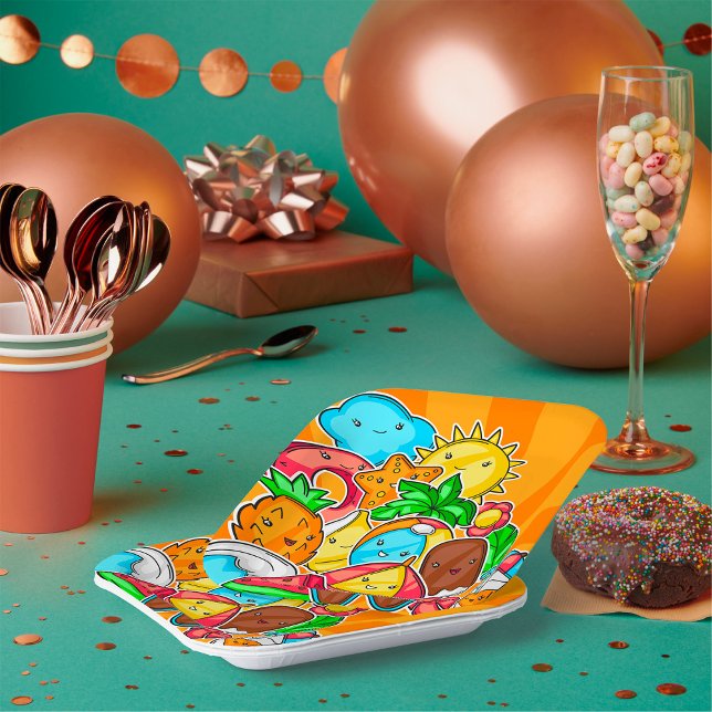 Plato De Papel Dibujos de verano Kawaii Sol Playa y Tropical (Subido por el creador)
