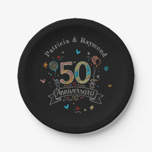 Plato De Papel Dibujos en Pizarra 50 Aniversario Personalizado