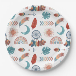 Plato De Papel Dibujos Patrón Boho Retro