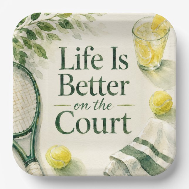 Plato De Papel Dicho divertido de tenis para una fiesta temática  (Anverso)