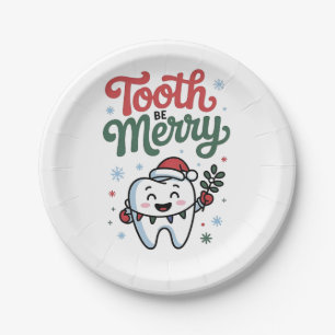 Plato De Papel Diente sea alegre dentista odontología Navidad Xma