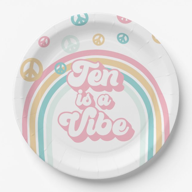 Plato De Papel Diez es un Vibe Retro Arcoíris de Verano (Anverso)