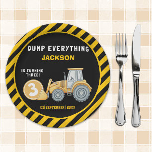 Plato De Papel "Dig In! Construction Truck Party for 3rd Birthday