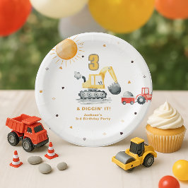 Plato De Papel Diggin’ It Yellow Construction Brithday Party