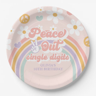 Plato De Papel Dígitos únicos de Peace Out Décimo Cumpleaños
