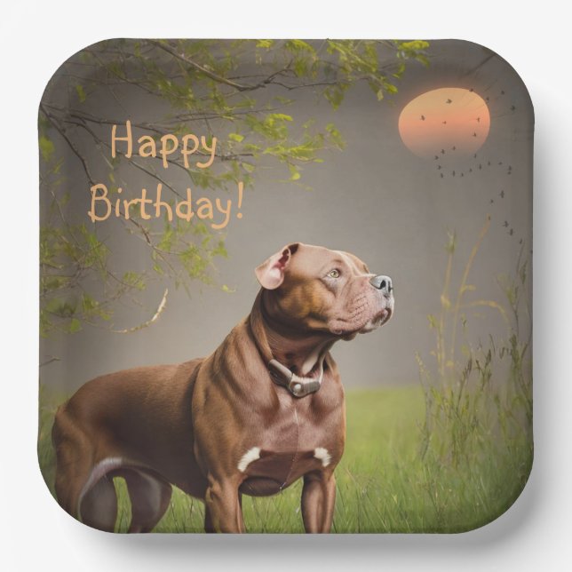 Plato De Papel Dignified Brown Pitbull (Anverso)