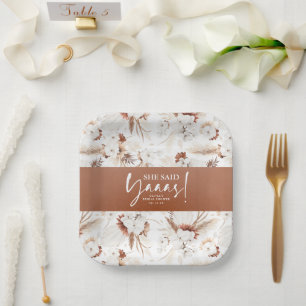 Plato De Papel Dijo Sí Terracota Floral Blanca Ducha De Novias
