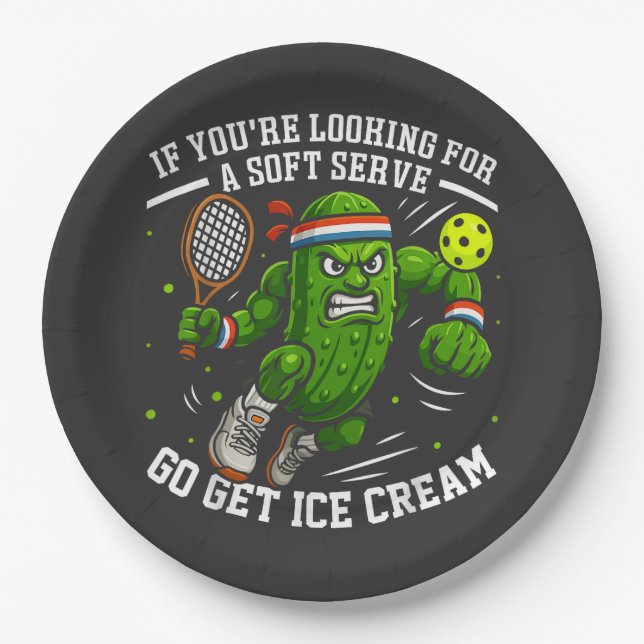 Plato De Papel Dill Funny Jugando Pickleball (Anverso)