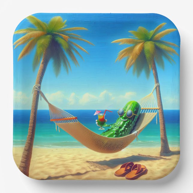 Plato De Papel Dill Pickle With Coctail In The Hammock (Anverso)