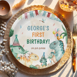 Plato De Papel Dino Fiesta Cute Dinosaurios Primer Cumpleaños