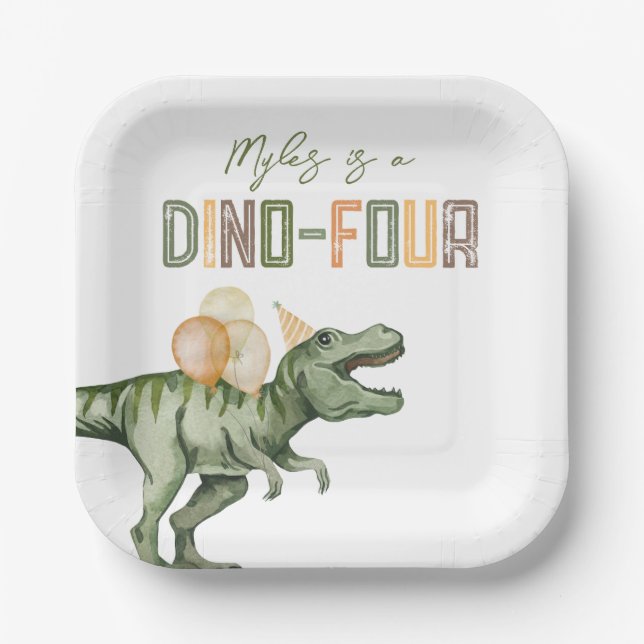 Plato De Papel Dino Four Birday Party Plates (Anverso)