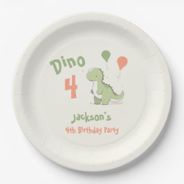 Plato De Papel Dino Four Dinosaur 4º Fiesta de cumpleaños