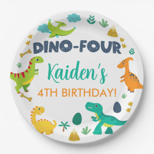 Plato De Papel Dino Four dinosaurios de chavales de papel de cump