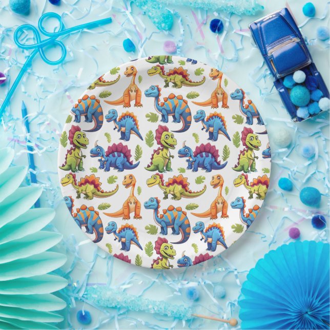 Plato De Papel Dino-Mite con tema de dinosaurio divertido (Fiesta)