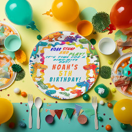 Plato De Papel Dino-Mite con tema de dinosaurio divertido