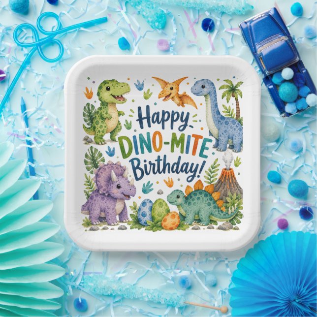 Plato De Papel Dino-Mite Feliz Cumpleaños (Fiesta)