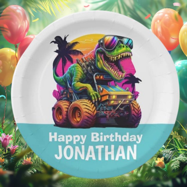 Plato De Papel Dino-Mite MONSTER TRUCK Fiesta de cumpleaños (Make your child's birthday a blast with Dino-Mite MONSTER TRUCK paper plates! )