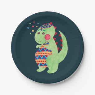 Plato De Papel Dino verde